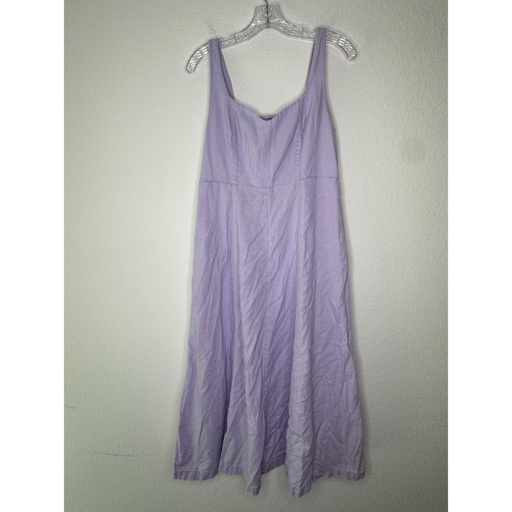 Old Navy Lavender Purple Linen Blend Smocked Midi Dress Womens Medium Pockets
